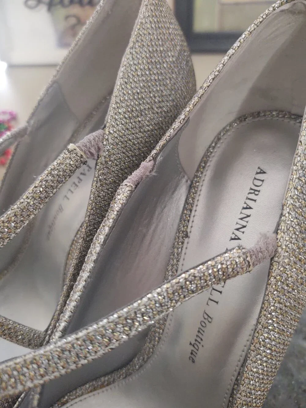Adrianna Papell Boutique Silver Sparkle Peep Toe Heels 9.5